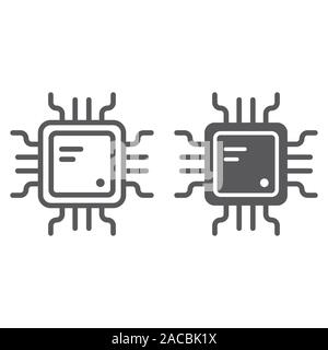 Cpu line and glyph icon, technology and device, chip sign, vector graphics, a linear pattern on a white background. Stock Vector
