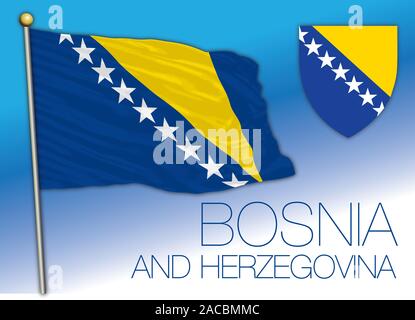Bosnia and herzegovina official national flag and coat of arms, European country, vector illustration Stock Vector
