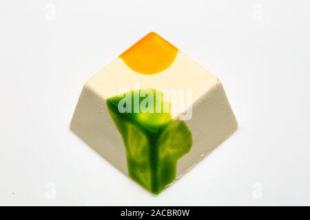 beautiful chocolate cubes placed on white background Stock Photo