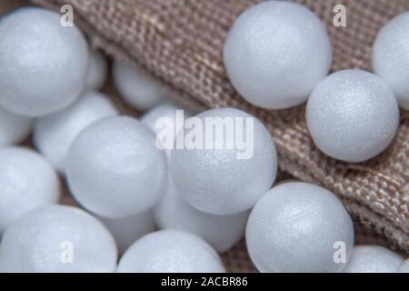 Close-up styrofoam beads on fabric Stock Photo