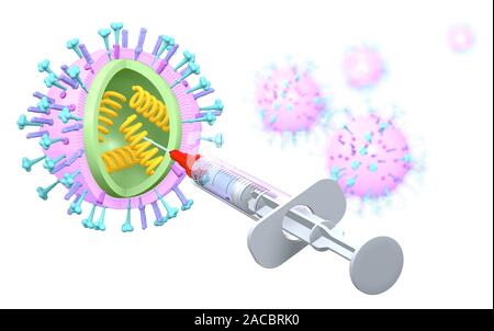 Medical 3d illustration showing flu or Influenza viruses vaccination with syringe Stock Photo