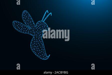 Hornet low poly icon, insect abstract geometric image, animal wireframe mesh polygonal vector illustration made from points and lines on dark blue bac Stock Vector