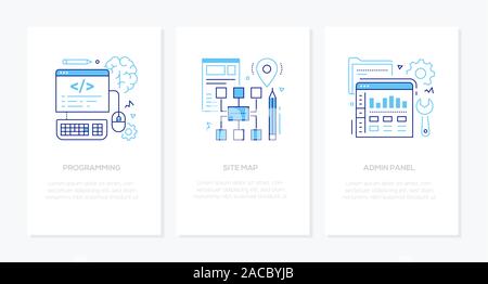 Programming - vector line design style banners set Stock Vector