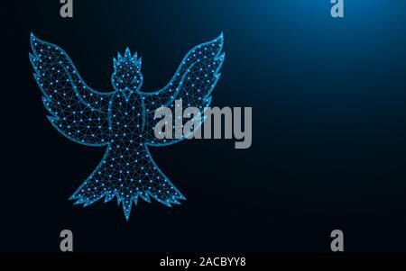 Phoenix bird low poly design, animal abstract geometric image, mythological creature wireframe mesh polygonal vector illustration made from points and Stock Vector