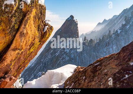 Winter in the Flatirons of Boulder, Colorado Stock Photo