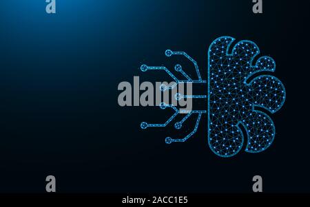 Artificial Intelligence low poly design, AI, human brain abstract geometric image, science wireframe mesh polygonal vector illustration made from poin Stock Vector