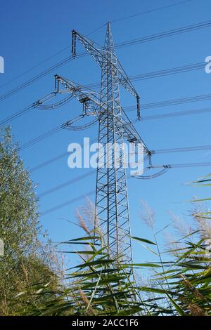 high-voltage transmission tower or pole or electricity pylon, energy concept Stock Photo