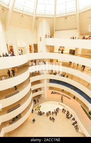 The Spiral Rotunda atrium inside the Guggenheim Museum, Fifth Avenue, Manhattan, New York City, United States of America.