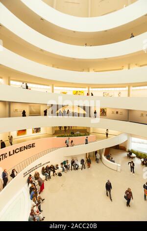The Spiral Rotunda atrium inside the Guggenheim Museum, Fifth Avenue, Manhattan, New York City, United States of America.