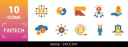 Fintech icon set. Include creative elements online banking, direct payment, fintech, cryptocurrency, fintech industry icons. Can be used for report Stock Vector