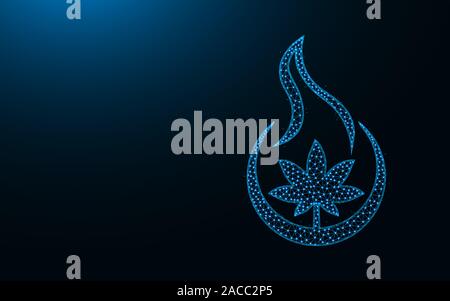Hemp on fire low poly design, Cannabis destruction abstract geometric image, wireframe mesh polygonal vector illustration made from points and lines o Stock Vector