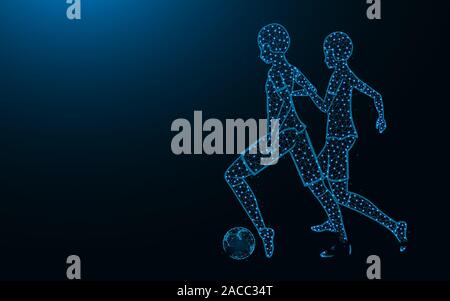 Football players low poly design, Soccer game abstract geometric image, sport wireframe mesh polygonal vector illustration made from points and lines Stock Vector