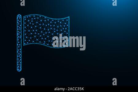 Flag low poly icon, ensign abstract geometric image, mesh polygonal vector illustration made from points and lines on dark blue background Stock Vector