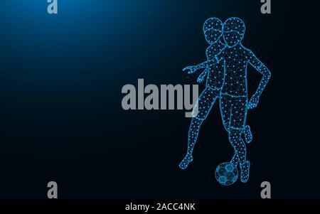 Football players low poly design, Soccer game abstract geometric image, sport wireframe mesh polygonal vector illustration made from points and lines Stock Vector