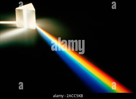 White light passing through triangular prism. Stock Photo