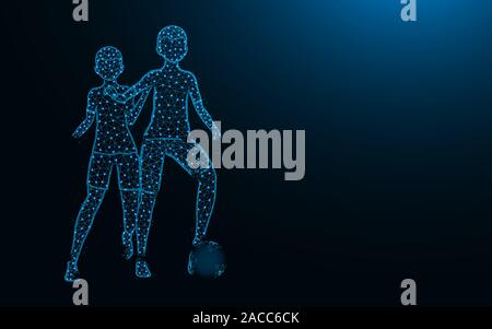 Football players low poly design, Soccer game abstract geometric image, sport wireframe mesh polygonal vector illustration made from points and lines Stock Vector