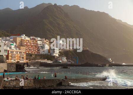 The coastline near Punta Del Hidalgo on the North east of Tenerife, Spain. Stock Photo