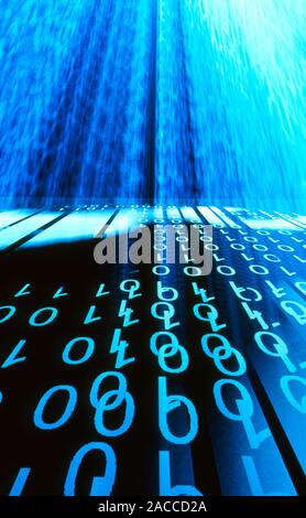 Binary code. Conceptual computer artwork of a stream of binary digits. Binary is a mathematical system that represents all numbers using only two digi Stock Photo
