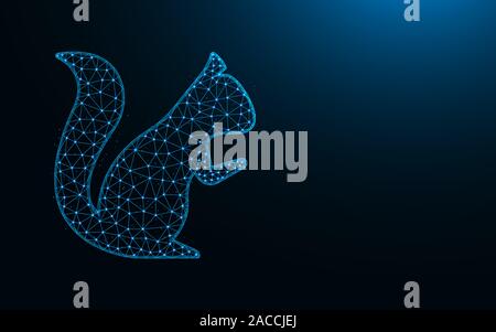 Squirrel low poly icon, chipmunk wireframe mesh polygonal vector illustration made from points and lines on dark blue background Stock Vector