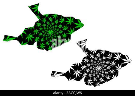 Al Jawf Region (Regions of Saudi Arabia, Kingdom of Saudi Arabia, KSA) map is designed cannabis leaf green and black, Al-Jouf (Al-Jawf) map made of ma Stock Vector