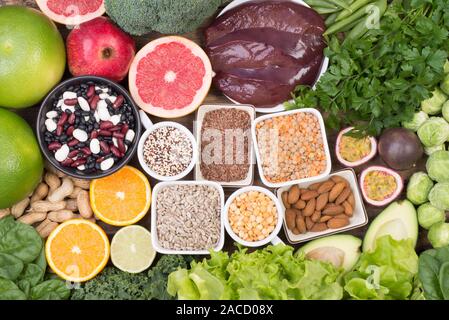 Folic acid food sources, top view Stock Photo