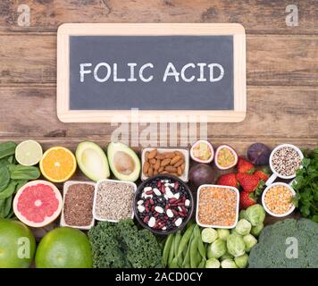 Folic acid food sources, top view Stock Photo