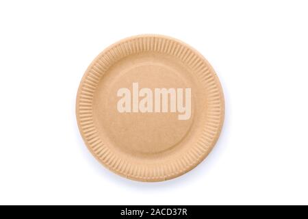 Eco - friendly plate isolated on white background. Disposable tableware Stock Photo
