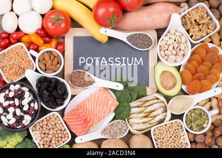 Food sources of potassium Stock Photo