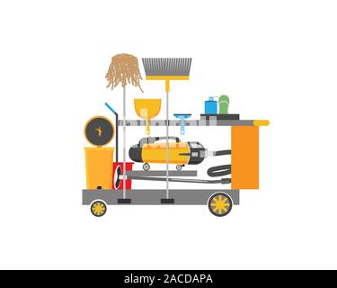 A set of professional cleaning tools. Vector illustration on a white background. Stock Vector