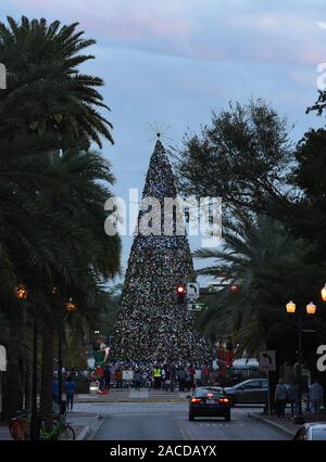 The Lake Eola Park Christmas tree lights, downtown Orlando, Florida. Stock Photo