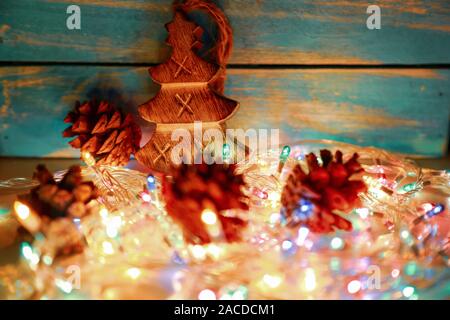 Christmas and New Year decorations and garlands Stock Photo