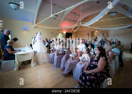 A tradition English indoor wedding ceremony at Floral Hall, Tunstall, Stoke on Trent, Wedding photography, celebration, traditional wedding Stock Photo
