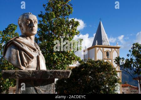 Simon Bolivar the liberator statue in Los Nevados village in andean cordillera Merida state Venezuela. Los Nevados, is a town founded in 1591, located Stock Photo