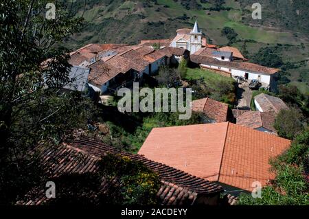 Los Nevados village in andean cordillera Merida state Venezuela. Los Nevados, is a town founded in 1591, located in the Sierra Nevada National Park in Stock Photo