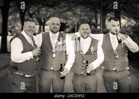 Groom & Best Men have wedding pictures at Floral Hall, Tunstall Park, Stoke on Trent, Wedding photography, celebration, traditional English wedding Stock Photo