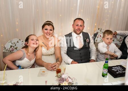 A tradition English indoor wedding ceremony at Floral Hall, Tunstall, Stoke on Trent, Wedding photography, celebration, traditional wedding Stock Photo