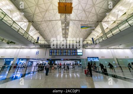 Hong Kong, OCT 17: Interior view of the famous Hong Kong International Airport on OCT 17, 2019 at Hong Kong, China Stock Photo