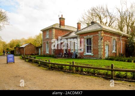 The old railway station in Clare which is now a Cafe and site office at Clare Castle Country Park in Suffolk, England, UK Stock Photo