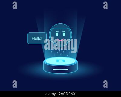 Cute chat bot, virtual voice assistant. Mobile chatbot with function of Machine learning, Smart home station and speaker with Artificial intelligence, Stock Vector
