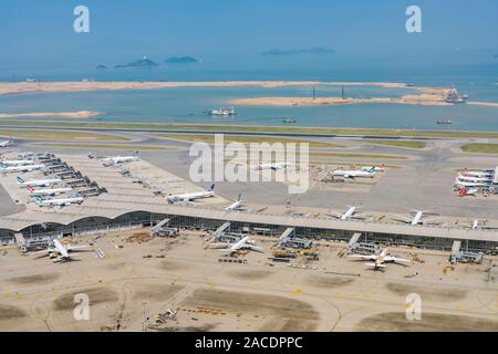 Hong Kong, OCT 20: Aerial view of the famous Hong Kong International Airport on OCT 20, 2019 at Hong Kong, China Stock Photo