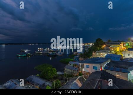 Swimming houses on Lake Tefé, small town of Tefé on Solimoes River, Amazon State, Northern Brasilia, Latin America Stock Photo