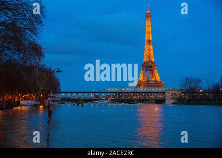 FLOOD AT NIGHT PARIS Stock Photo
