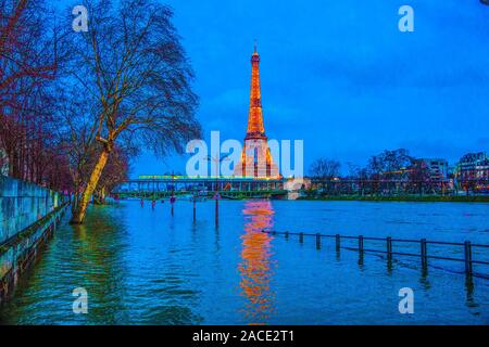 FLOOD AT NIGHT PARIS Stock Photo