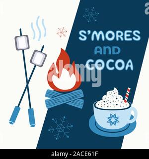 Warm cozy smores and cocoa welcome sign vector Stock Vector