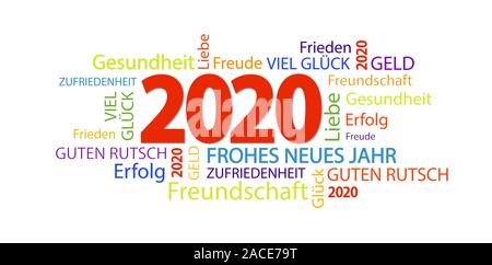 word cloud with new year 2020 greetings and white background Stock Vector