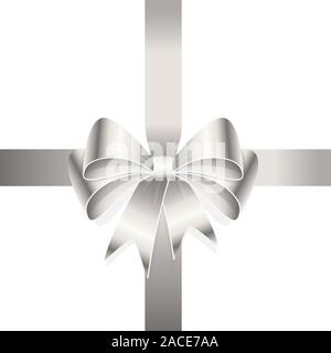 EPS 10 vector illustration of silver colored ribbon bow isolated on white background Stock Vector