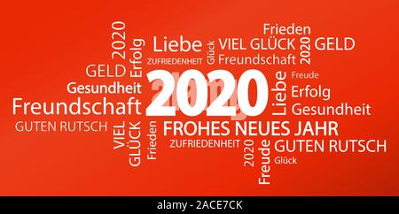 word cloud with new year 2020 greetings and red background Stock Vector