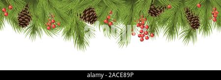 EPS 10 vector seamless background concept with fir branches, cones and white snow flakes for christmas time Stock Vector