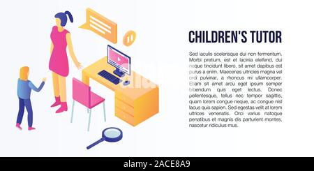 Children tutor concept banner, isometric style Stock Vector