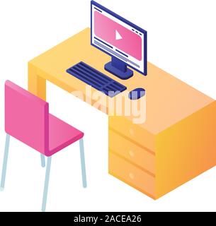 Pc computer on table icon, isometric style Stock Vector